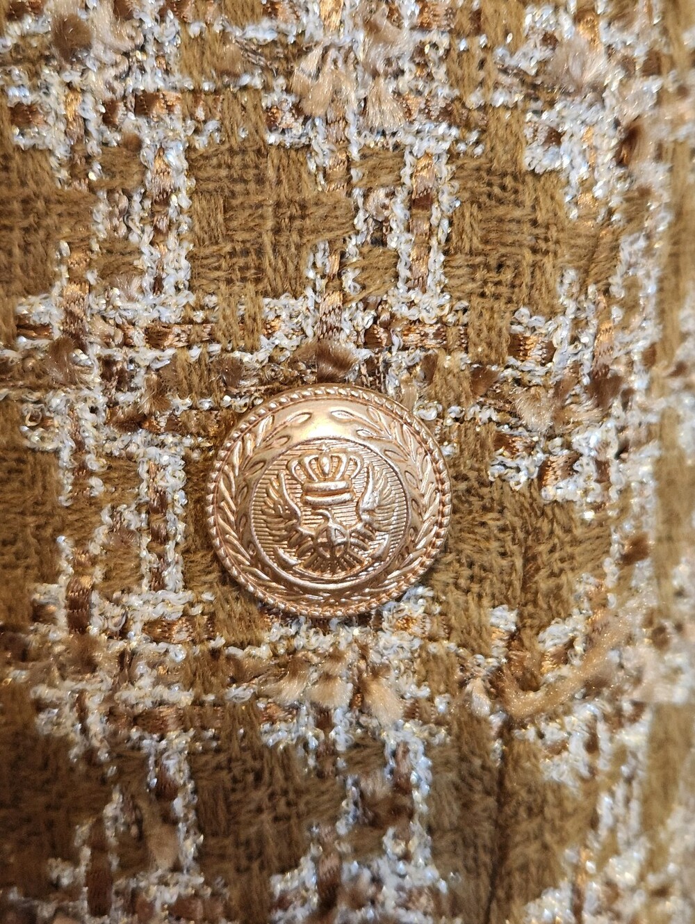 💛Elie Tahari💛 - Metallic Gold/Sparkle Desert Open Front Bouclé Tweed Jacket - Picture 11 of 16